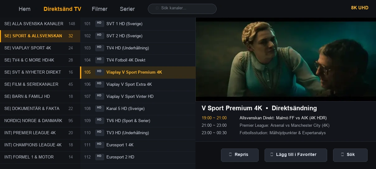 Toucan IPTV användargränssnitt skärmdump 1 på Smart TV och mobil