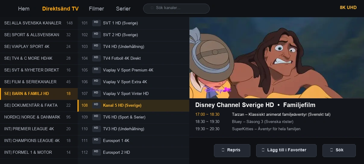 Toucan IPTV användargränssnitt skärmdump 2 på Smart TV och mobil