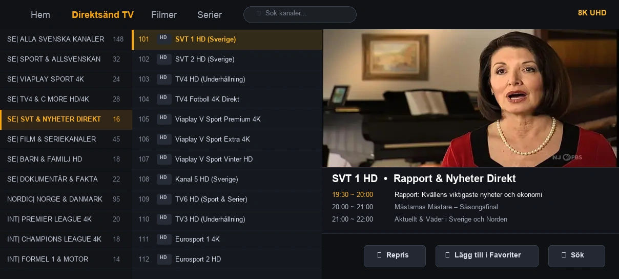 Toucan IPTV användargränssnitt skärmdump 4 på Smart TV och mobil
