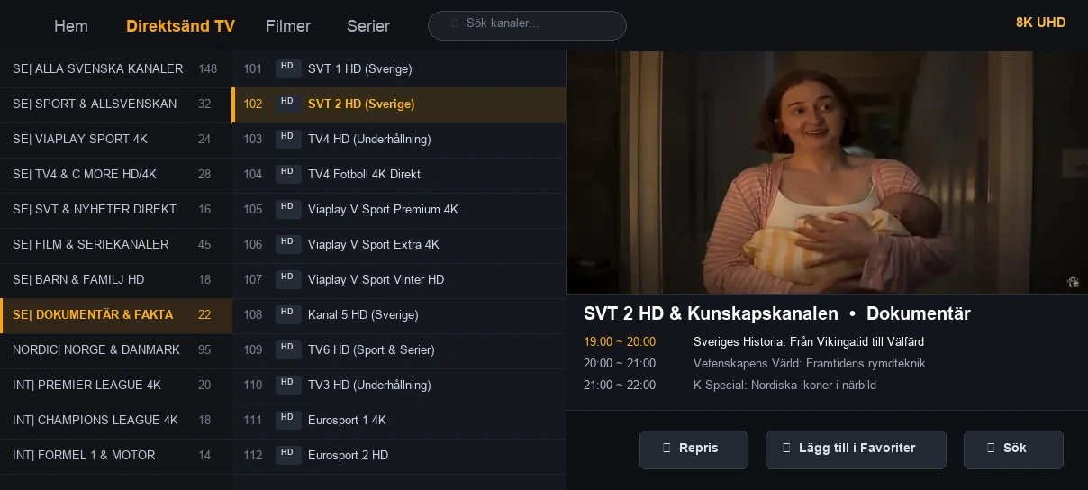 Toucan IPTV användargränssnitt skärmdump 7 på Smart TV och mobil