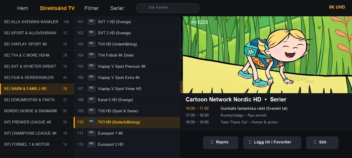 Toucan IPTV användargränssnitt skärmdump 8 på Smart TV och mobil