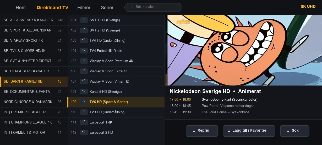 Toucan IPTV användargränssnitt skärmdump 9 på Smart TV och mobil