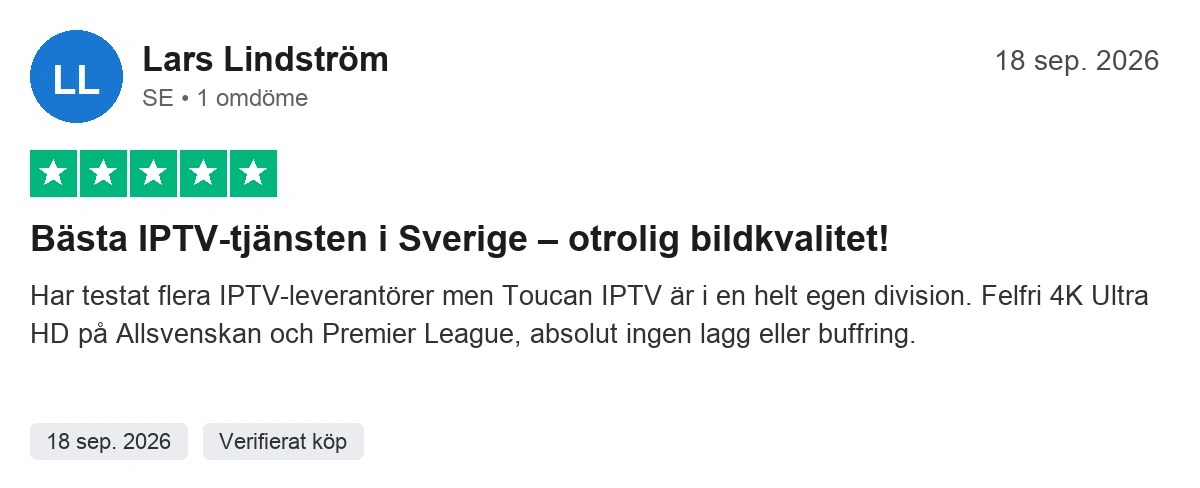 Trustpilot verifierad kundrecension 1 för Toucan IPTV Digital