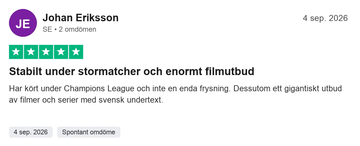 Trustpilot verifierad kundrecension 3 för Toucan IPTV Digital